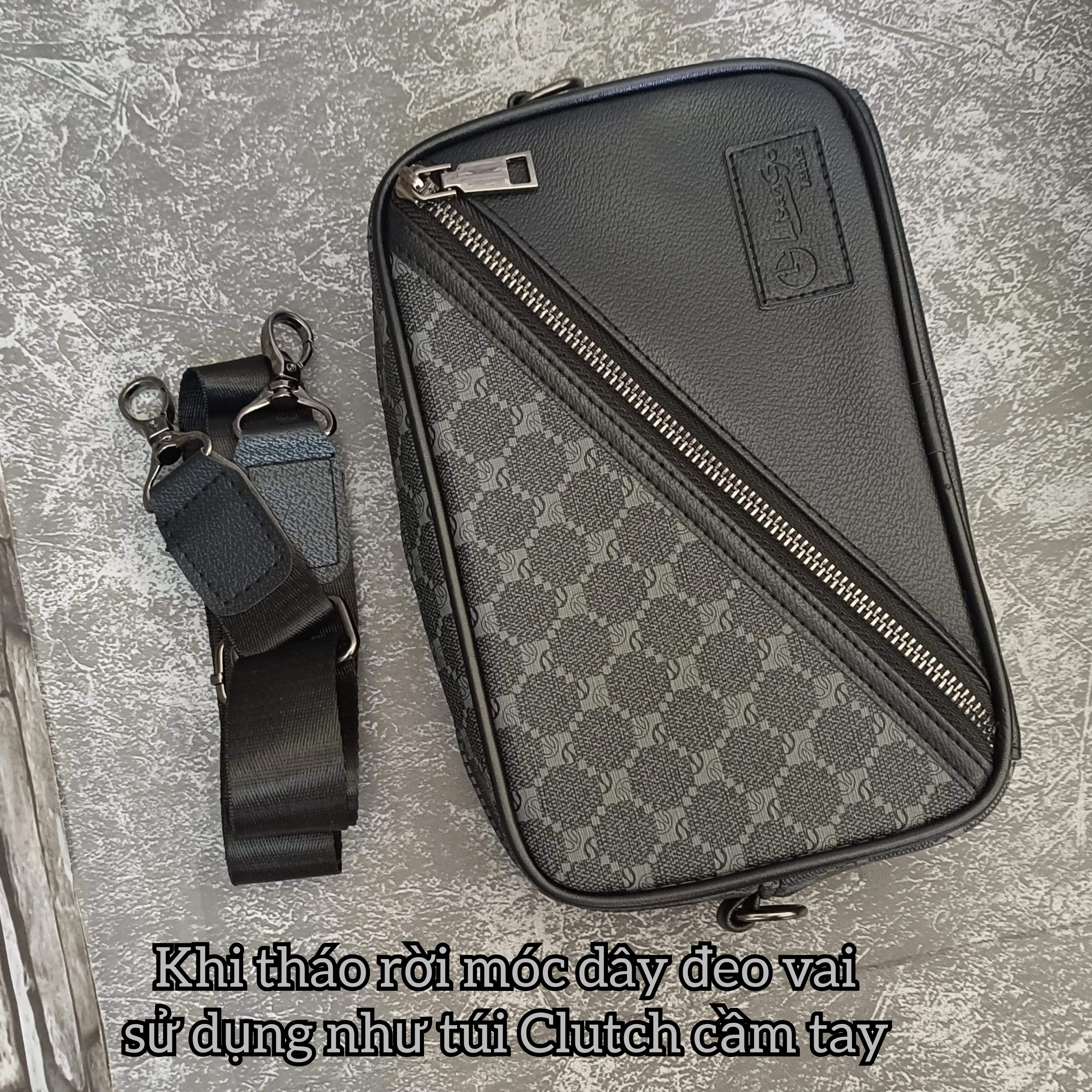 Túi Đeo Chéo LISANGO TDC120.01, Túi Clutch có dây Đeo Vai chất liệu da PU cao cấp móc tháo rời Bag Nam