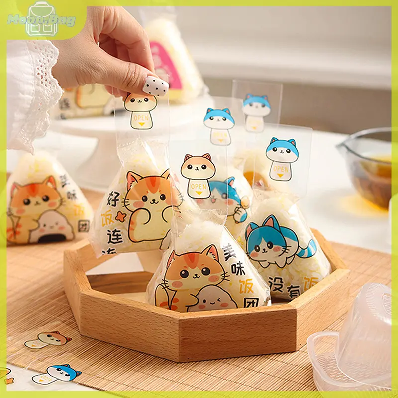 Túi Đóng Gói Cơm Nắm Hình Tam Giác Hoạt Hình, Thiết Kế Đáng Yêu, 100 Cái, Dụng Cụ Khuôn Làm Sushi Onigiri Rong Biển, Phụ Kiện Bento