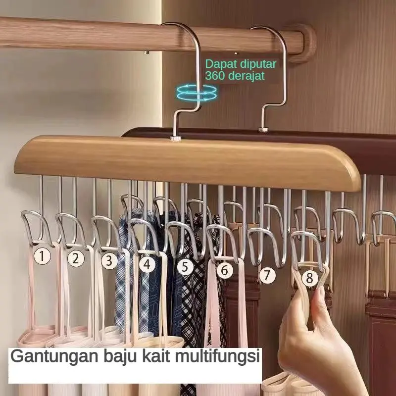 Hanger Kayu Rak Penyimpanan Pakaian Dalam Kamisol Gantungan Baju Anti Slip - Model Terbaru 2