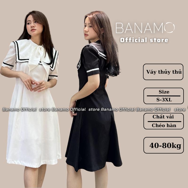 Váy nữ Banamo Fashion đầm cổ điển thủy thủ 5926 Dress Voan  Màu Trắng