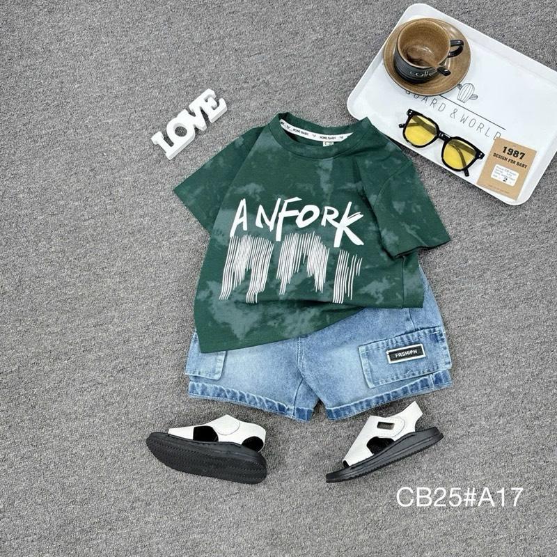 8-28kg Set quần jean túi kèm áo cotton tàu in tràn viền cho bé trai 4