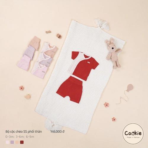 Combo 2 Bộ Quần Áo Sơ Sinh Cookie Cộc Tay Cài Chéo Phối Thân Cho Bé Size 0-3M Đến 6-9M, Chất Liệu Tăm Lạnh quanao  tresosinh