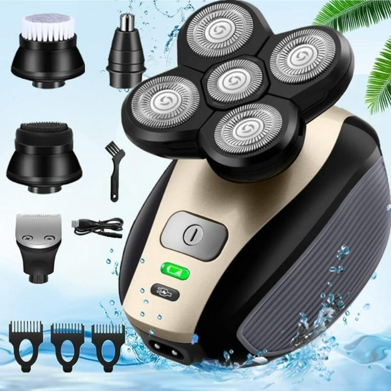 5 in 1 Electric Shaver, 1 Box Waterproof USB Rechargeable Rotary Shaver with Nose Hair Trimmer Head & More Accessories, Wet and Dry Use Shaver for Men 0