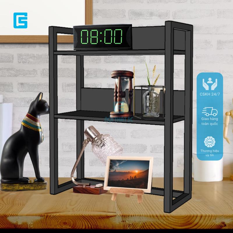  Kệ sách để bàn 2 tầng bằng gỗ khung sắt chắc chắn kệ để đồ trên mặt bàn học 
