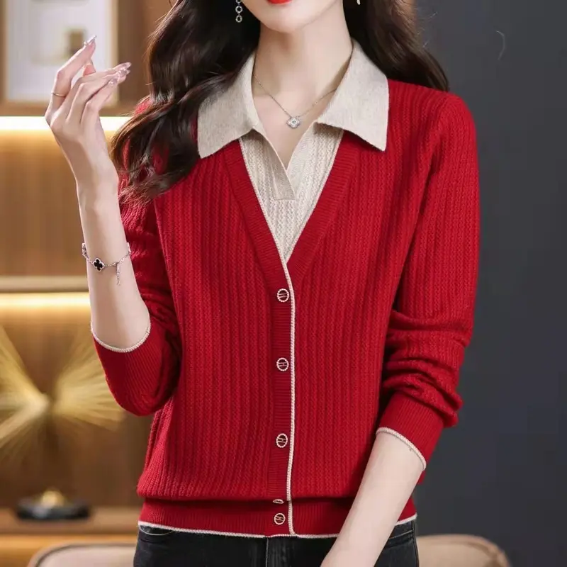 Áo Len Cổ Polo, Hàng Mới Về 2024, Dành Cho Nữ, Dáng Rộng Rãi, Thích Hợp Cho Mùa Xuân Và Mùa Thu, Dễ Phối Đồ, Có Thể Mặc Ngoài Trời, Phong Cách Phương Tây, Áo Sơ Mi Lớp Nền Dệt Kim, Thời Trang Nữ 7