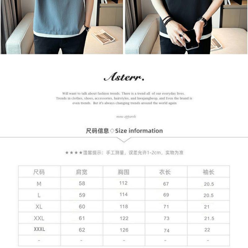 Product Introduction of 2025 Fake Two-Piece V-neck T-shirt Men's Ins Fashion Brand Short Sleeve Polo Shirt Ice Silk Half Sleeve 2023 New Summer Matching Suit 4