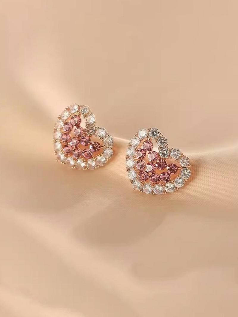 Product Introduction of Women's Elegant Rhinestone Decorated Heart Shaped Stud Earrings, New Style Exquisite Trendy Stud Earrings, Gorgeous Jewelry As Birthday Gift for Girlfriend, Valentine's Day, Gift 7