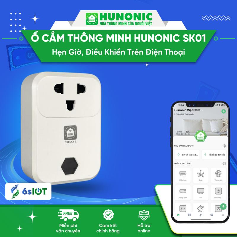 Ổ Cắm Điện Wifi Thông Minh Hunonic SK01, App Tiếng Việt, Điều Khiển Từ Xa Trên Điện Thoại, Hẹn Giờ, Điều Khiển Giọng Nói