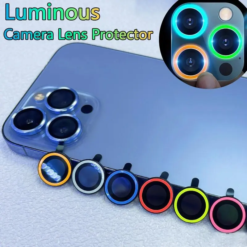 For iPhone 11 12 15 16 Pro Max 13 Mini 14 Plus Luminous Camera lens Protection Ring Film