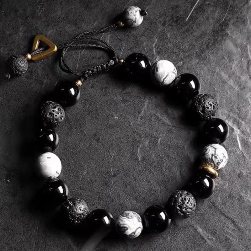 Vòng Tay Obsidian, Dành Cho Nam Giới, Vòng Tay Hạt Đá Núi Lửa Cao Cấp, Thích Hợp Làm Quà Tặng Bạn Trai 0