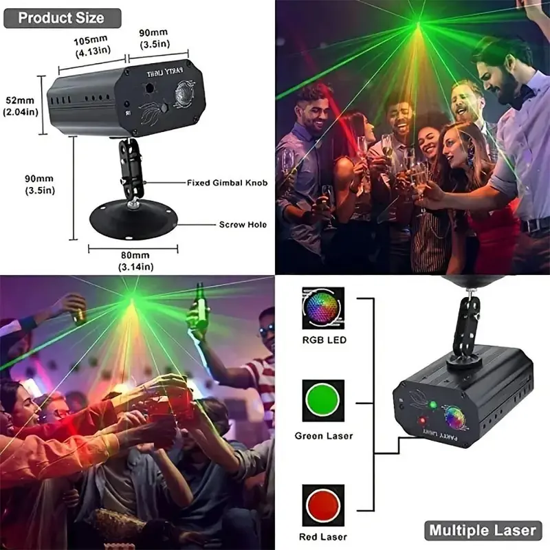 USB Powered Projector Stage Light, Sound Activated LED Laser Light with Remote Control, 3 Mode Atmosphere Light for Home Party Bar Club Birthday KTV Karaoke, Atmosphere Party Light 6