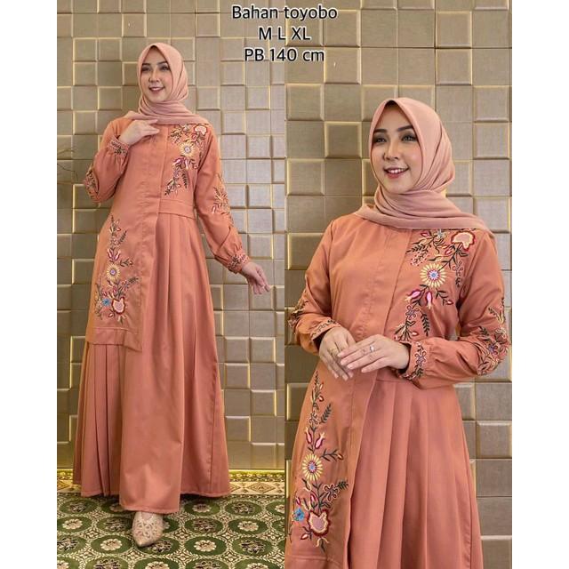 Gamis Bordir Katun Toyobo Import/Dress/Pakaian Wanita/Baju muslim/terbaru/terlaris/terpopuler/COD Lembut Muslim Wanita Panjang Pesta Dress Maxi Dewasa Mewah Kondangan Lebaran Syari Remaja 4