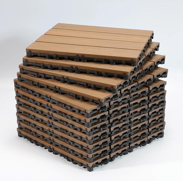 Product Introduction of Straight stripes - Outdoor Patio Tiles 11-Packs, Wood Plastic Floor for Garden & Balcony. Anti-Corrosion & Waterproof. Thickened Splicing Floor 12