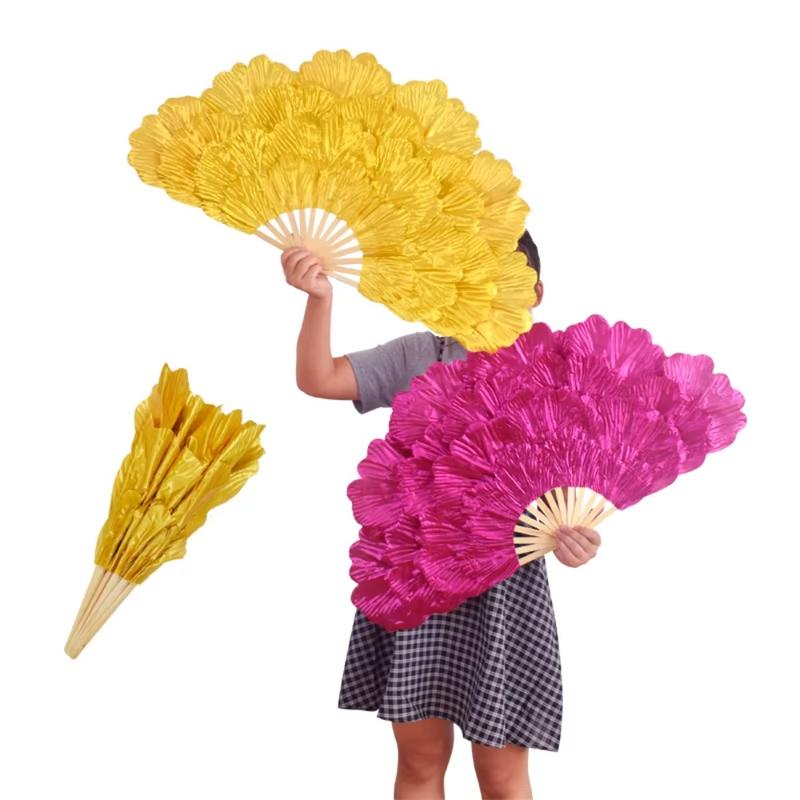 Product Introduction of Portable Chinese Style Peony Petal Dancing Fan Multi-layered Large Size Yangko Performance Fan Bamboo Frame Flower Folding Fan Gift 11