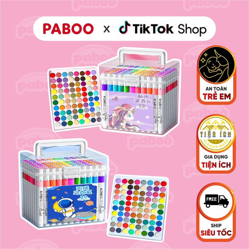  Bút màu acrylic PABOO màu sắc tươi sáng đa dạng cao cấp vẽ lên mọi bề mặt cho bé thỏa sức sáng tạo 