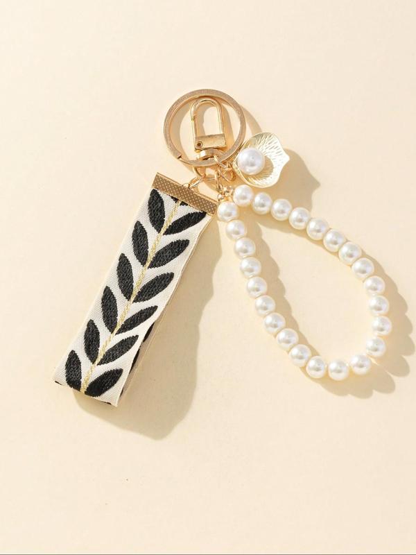 Faux Pearl Decorated Leaf Design Keychain, Elegant Keychain for Women & Girls, Fashion Accessories for Daily Use, Trendy All-match & Exquisite Keychain for Birthday Gift, Gifts for Her 5