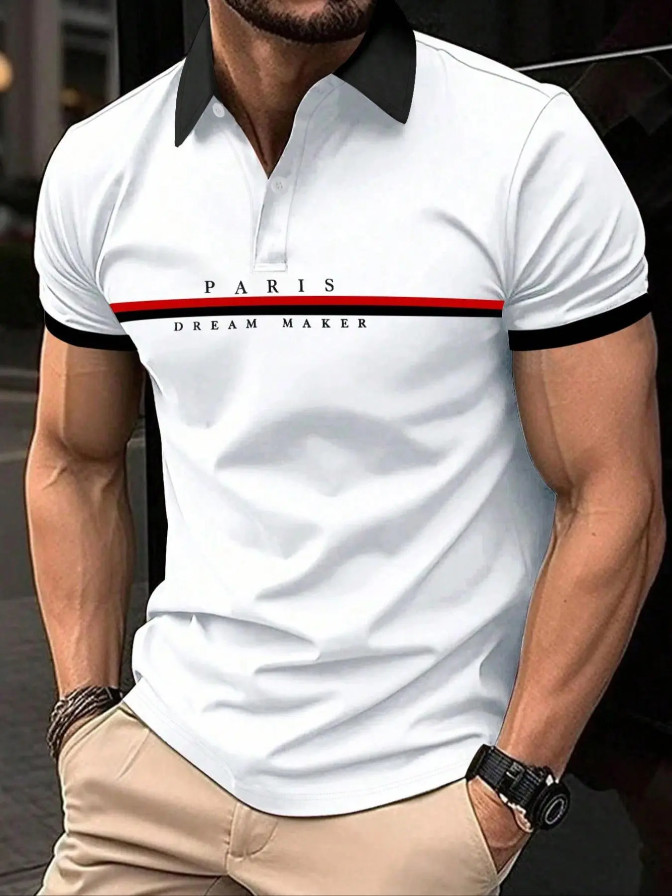 Men's Regular Fit Letter Print Collared Polo Shirt, Casual Short Sleeve Top for Summer, Fashion Men's Clothes for Daily Wear