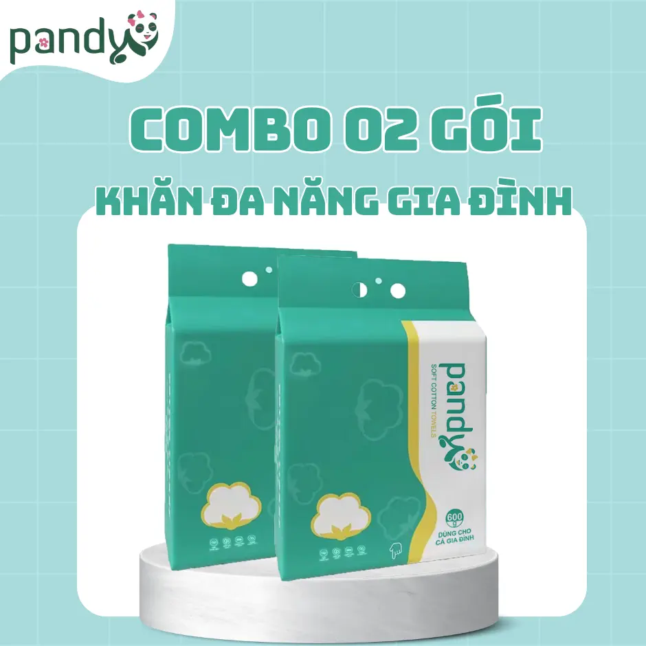 Combo 02 bịch Khăn Khô Đa Năng Cho Bé PANDY vải cotton mềm 2 mặt, bịch 180 khăn 600g siêu tiết kiệm