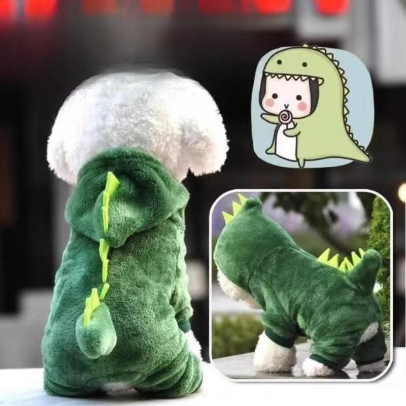 halloween christmas Dog clothes are warm in autumn and winter for small dogs, medium and large dogs, pet cats, four-legged dinosaur cotton clothes for cats, thick and soft 1