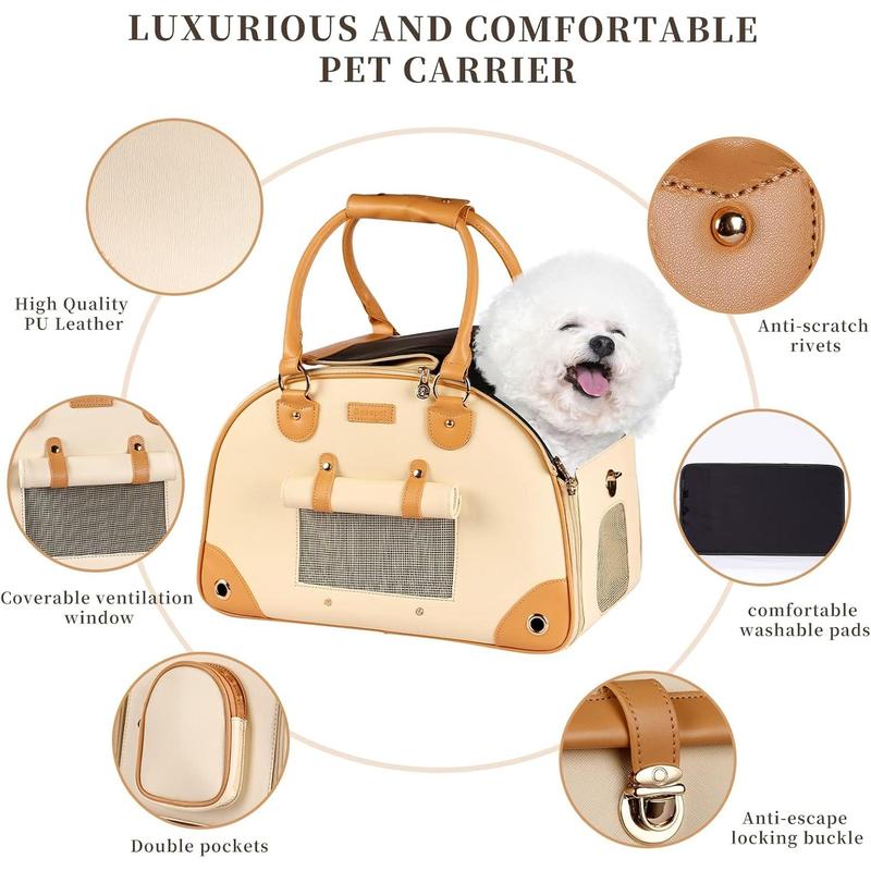 TikTok Shop Carrier Pet Carrier Purse Foldable Premium PU Leather Carrier Portable Tote Bag Carrier for Cats and Small Dogs Beign