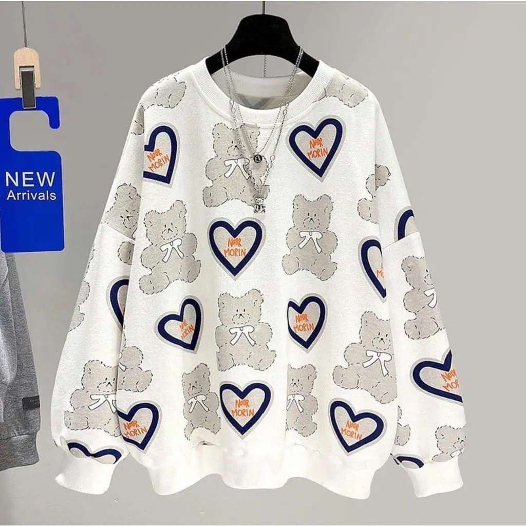 LOVE BEAR SWEATER WANITA - CREWNECK SWEATER WANITA KEKINIAN - OUTfit TERBARU FULL PRINT baju fit Baju Fit