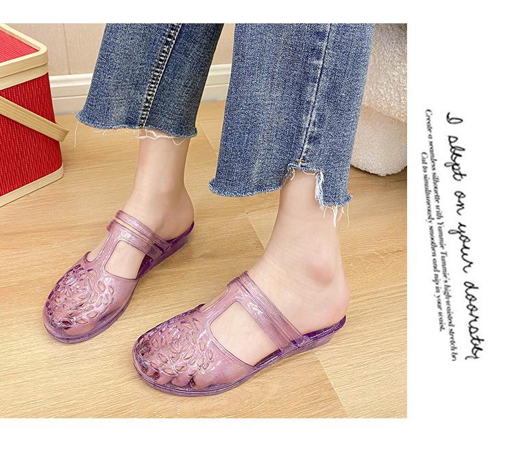 Product Introduction of Dép Lê Thời Trang, Xuyên Biên Giới, Dành Cho Nữ, Mặc Ngoài Trời Mùa Hè, Mũi Tròn, Khoét Lỗ Phẳng, Màu Trơn Chất Liệu PVC Trong Suốt, Phong Cách Thường Ngày Dép Lười Nữ 11