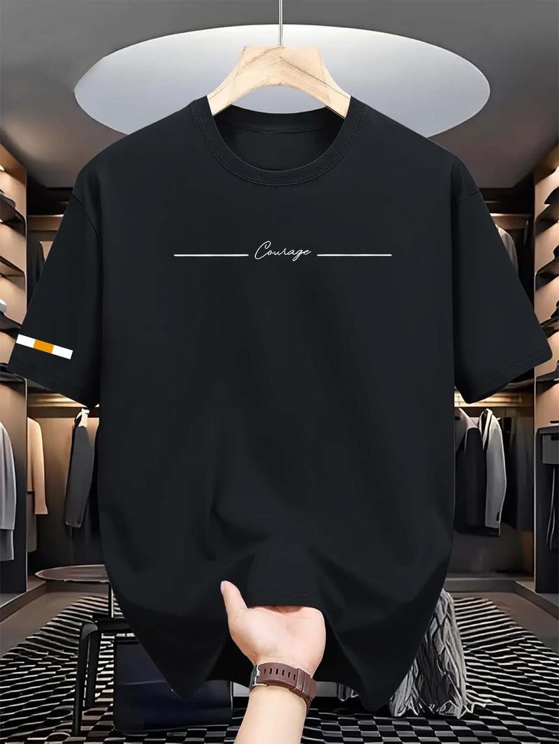 Product Introduction of Unisex Simple Korean Casual Crew Neck T-Shirt, Summer Short Sleeve Polyester Top with Graphic Print, Slight Stretch Knit Fabric, Regular Fit - Stylish Everyday Wear Men's Top 2