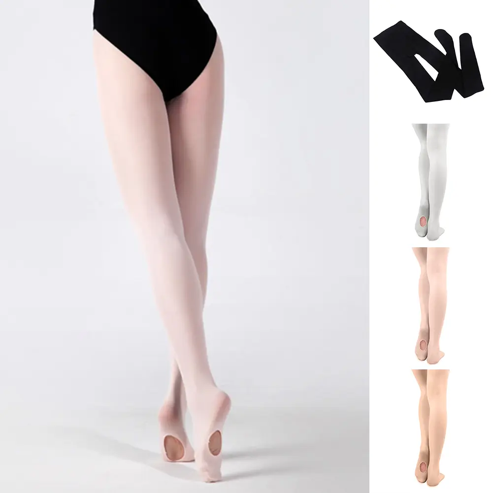 Ballet Tights Professional High Elasticity Convertible Solid Color Seamless Ballet Stockings with Hole for Dance Studio
