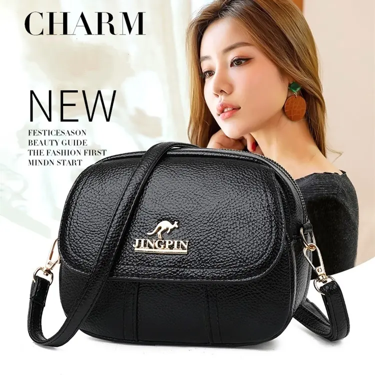TAS SELEMPANG WANITA 3 RESLETING JINGPIN KULIT HITAM AZADA KECIL KEKINIAN REMAJA CEWEK BATAM TA520B5  PREMIUM KOREA SLING BAG 7