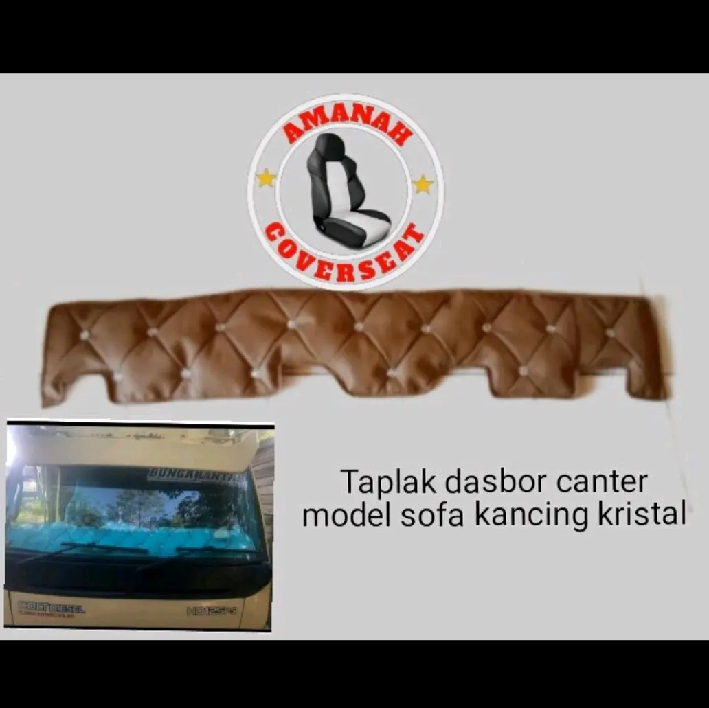 Taplak Dasbor Mobil Canter Model Sofa Kancing Kristal Kulit Premium Amanah Coverseat Car