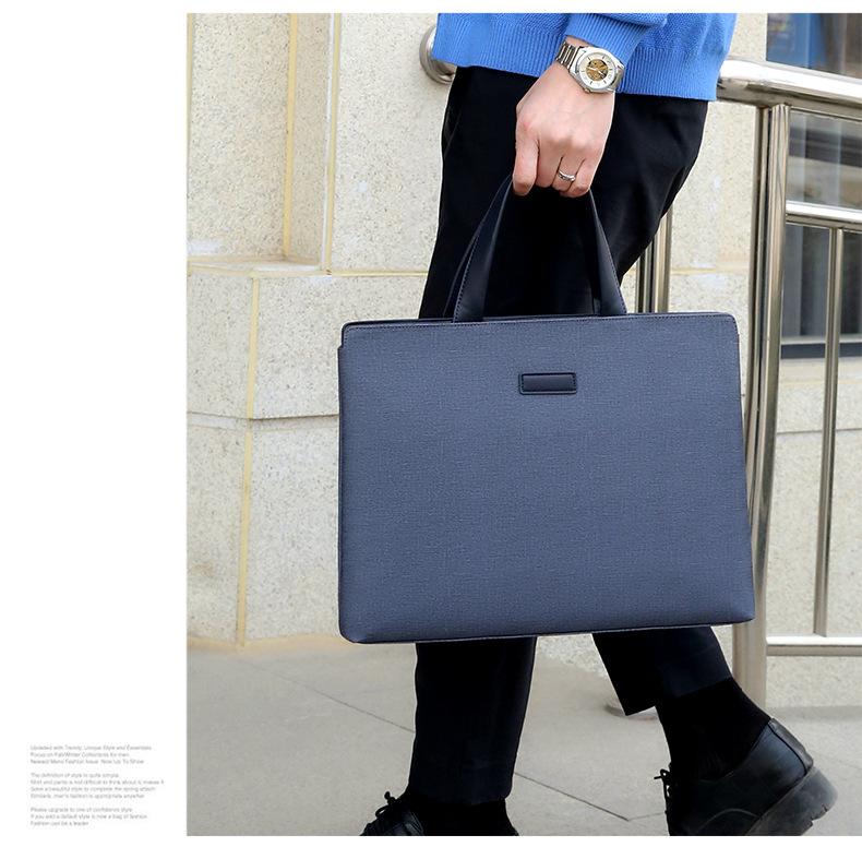 Product Introduction of New Men's Handbag PVC Business Tote Bag Document Bag Embossed LOGO Employee Meeting Bag Laptop Bag for Men 13