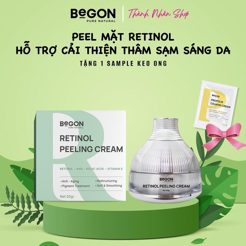  Kem Peel Da Mặt Retinol Không Sưng BEGON   Retinol + AHA + Kojic Acid + Vitamin E    Tặng 1 Gói Sample Keo Ong Dày Da 3gr  Net 20gr 