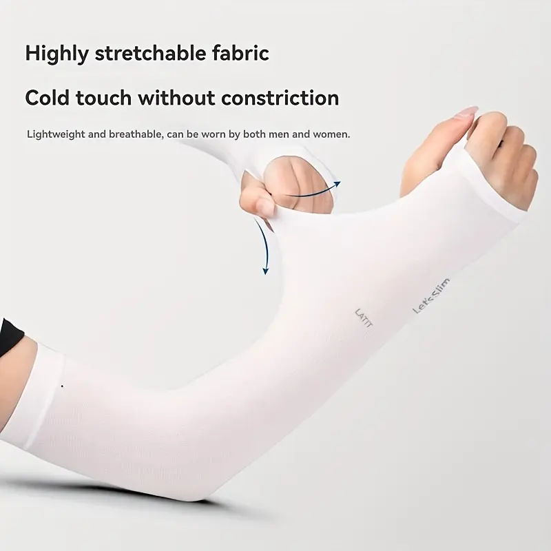 1 Pair Unisex Cooling Arm Sleeves with Thumb Hole - Protection, Airflow Fabric, Reinforced for Beach, Hikes, Driving & Outdoor Sports - White, Sun-Proof, Breathable Arm Cover, Arm Sleeves for Outdoor Sport 1