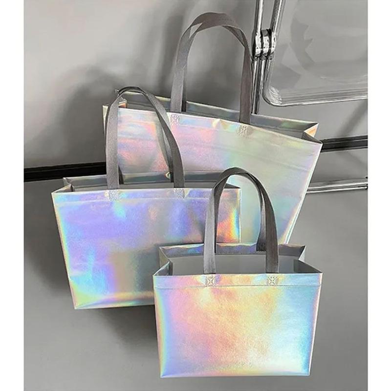 Product Introduction of Laser Non-woven Fabric Tote Shoulder Bags Shopping Clothing Store Woman Storage Reusable Large Pouches Gift Bag 5