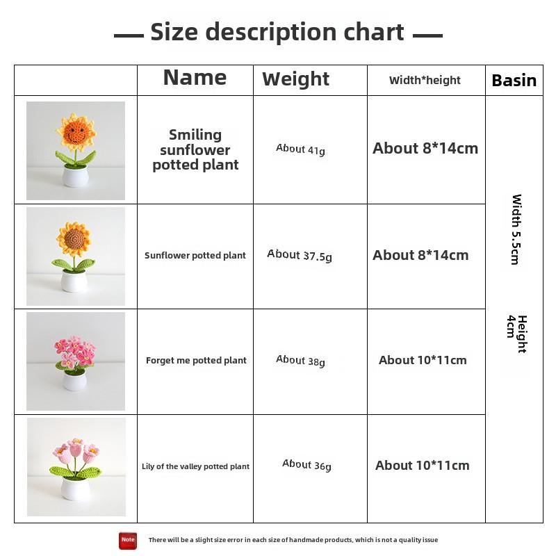 Product Introduction of Finished handmade woven lily of the valley potted home decoration, knitted simulated flower yarn, crochet bouquet, fake flower gift 0