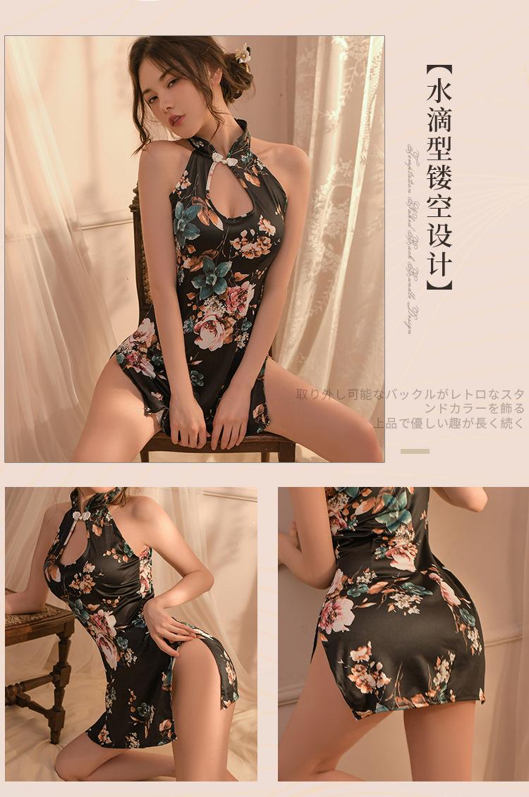 Product Introduction of Sexy large size sexy cheongsam pajamas new hot waist high waist slit hip-coverage pajamas nightgown Loungewear Nightwear Womenswear Lady Women Comfort Homewear Sleeveless Floral Lingerie sexy  pajamas brandy melville  shorts  pjs 5