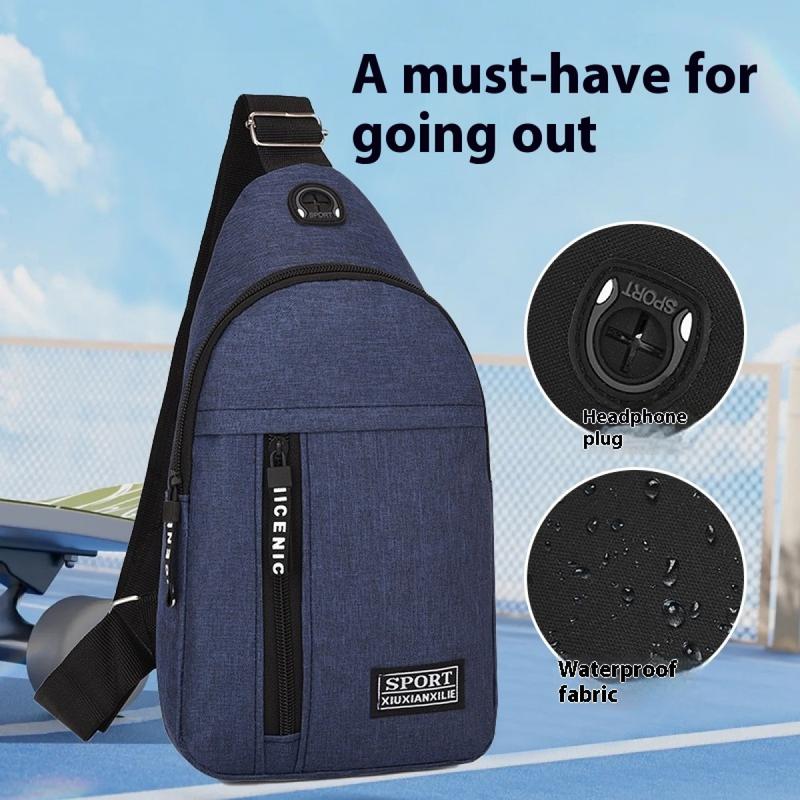 2025 new solid color chest bag men's trendy brand men's shoulder bag shoulder bag Oxford cloth casual bag small backpack 5