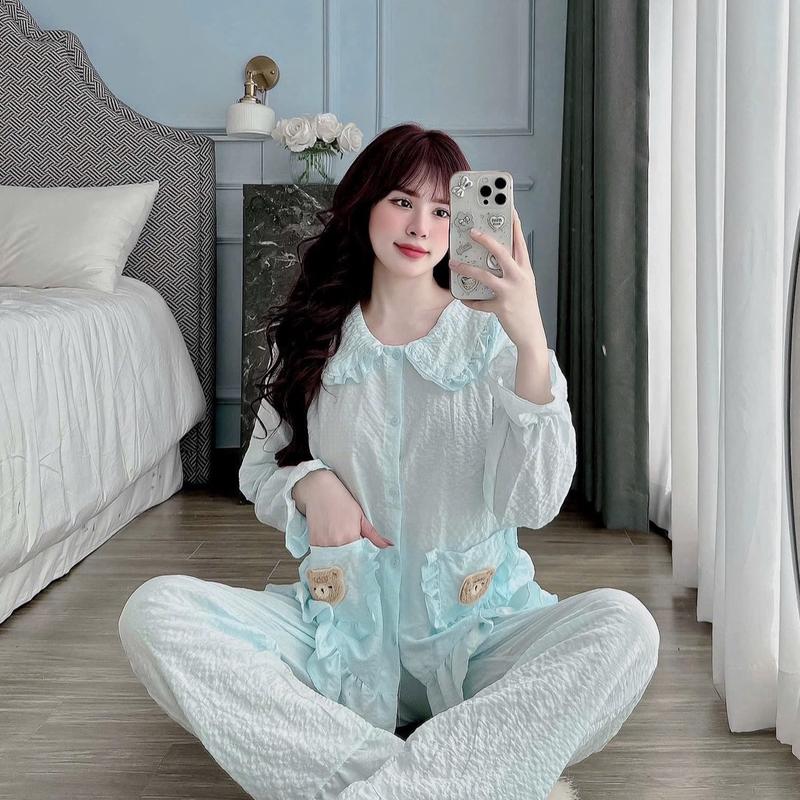 Set ngủ tiểu thư TÚI GẤU  chất đũi xốp mềm min, thoáng mát , freesize 40-60kg 0