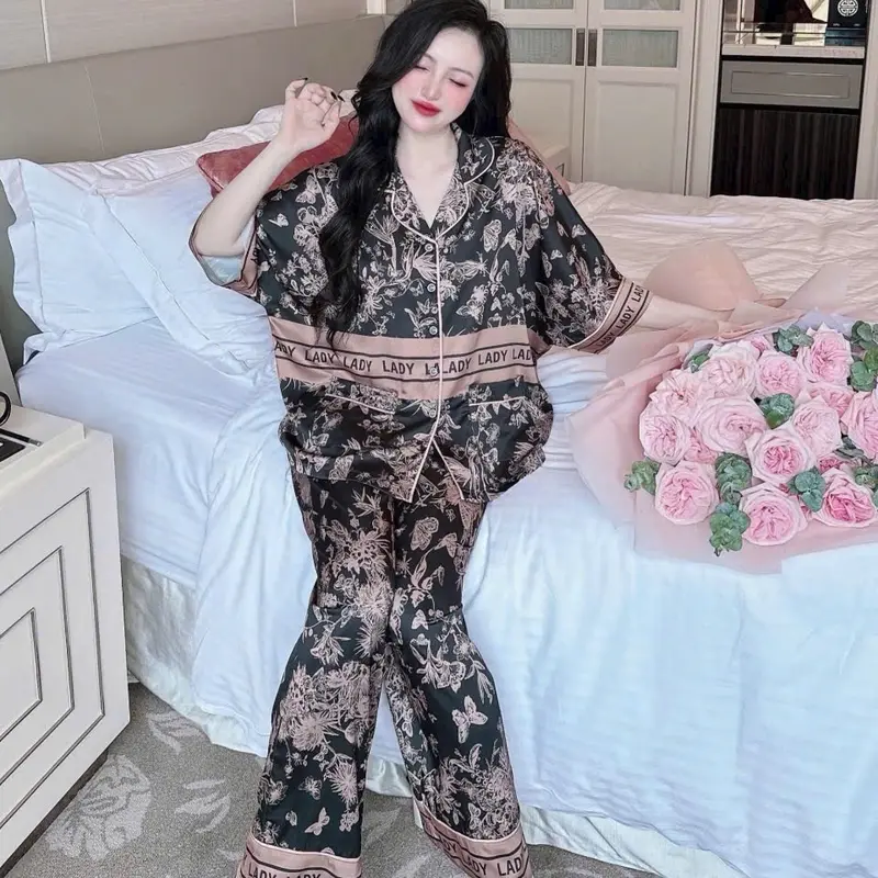 Đồ Bộ Pijama Form Cánh Dơi Chất Lụa Latin Mịn Đi Viền Bigzize 50-80kg Nữ 6