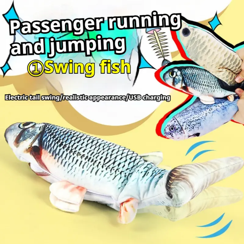 Swinging Kitten Electric Fish Cat Simulation Fish Teasing Cat Jumping Pet Plush Toy Rechargeable Red Fish