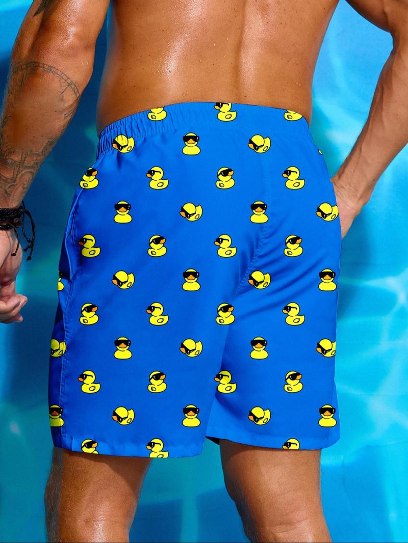 Product Introduction of Men's Duck Print Drawstring Waist Beach Shorts, Casual Comfy Breathable Swim Shorts for Summer, Men's Swimwear for Outdoor Clothing Beach Vacation 2