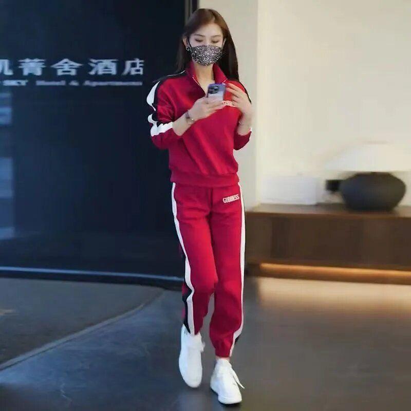 Bộ Đồ Thể Thao Cho Nữ, Bộ Đồ Thường Ngày Hàng Mới Về Mùa Xuân Và Mùa Thu 2024, Cổ Chân Đế Dáng Rộng Vừa Vặn Phong Cách Phương Tây, Thích Hợp Cho Người Trẻ, Áo Chui Đầu, Bộ Đồ Quần Áo Thể Thao 6