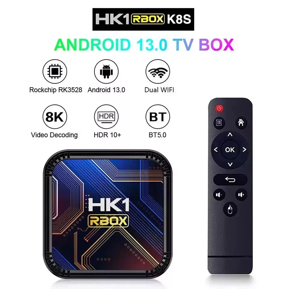 2024 Android 13 HK1 Smart TV Box 2.4G& 5G Quad Core 4K HD Bluetooth Media Player
