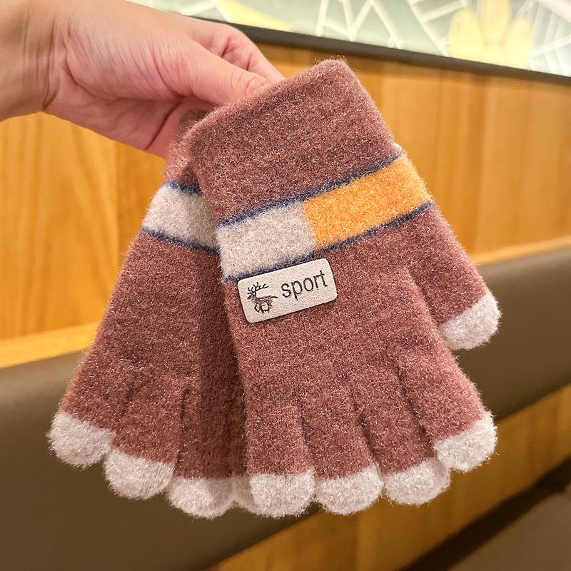 Product Introduction of Children's Gloves Autumn and Winter 5-12 Years Old Knitted Warm-Keeping and Cold-Proof Primary School Boys and Girls Baby Five Finger Riding Gloves 0