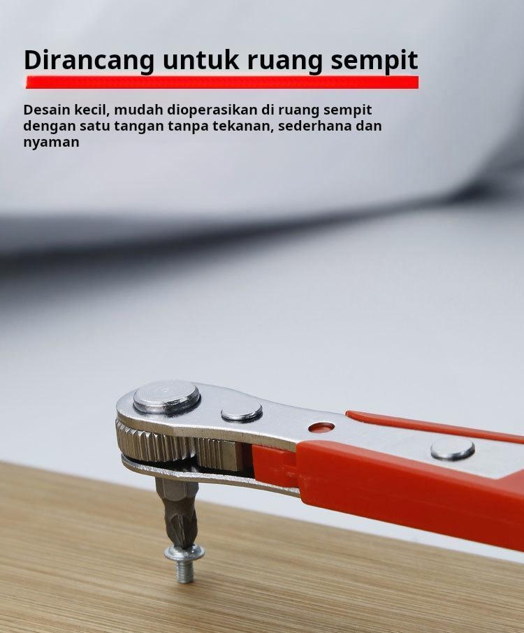 Obeng Ratchet 36 Gigi Cocok untuk Ruangan Kecil di Sepeda Motor dan Mobil Alat Obeng Fender Siku Berbentuk L Maju dan Mundur 1+10+9pcs Selongsong 5mm-13mm 1/4 Adaptor
