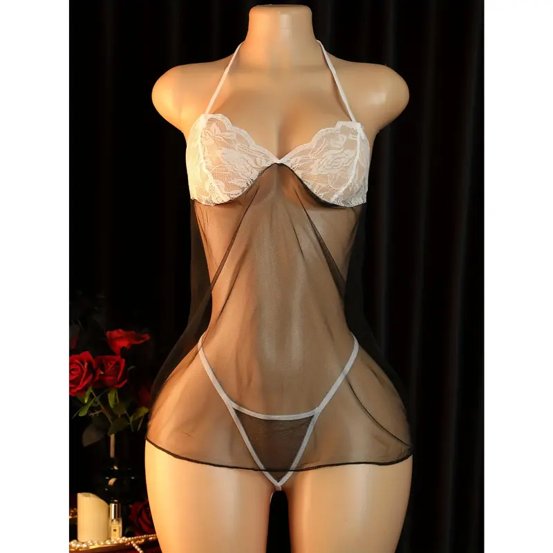 Transparent sexy lingerie for women - nightgown and panties Black lace  two-piece pajamas Semi-transparent sexy pajamas for intimate occasions and  comfort. - TikTok Shop Singapore
