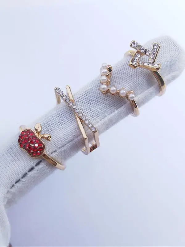 Random Color Rhinestone & Faux Pearl Decorated Ring Set, Fashion Jewelry for Party, Daily Clothing Decor, Trendy All-match & Exquisite Jewelry for Birthday Gift 4
