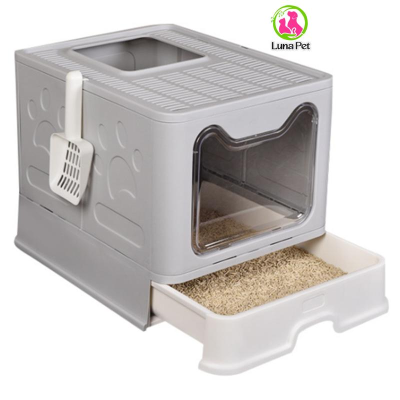 Nhà Vệ Sinh Mèo Vuông Lớn LunaPet NV01 - 2 Cửa Chống Văng Cát Có Ngăn Kéo Cho Mèo