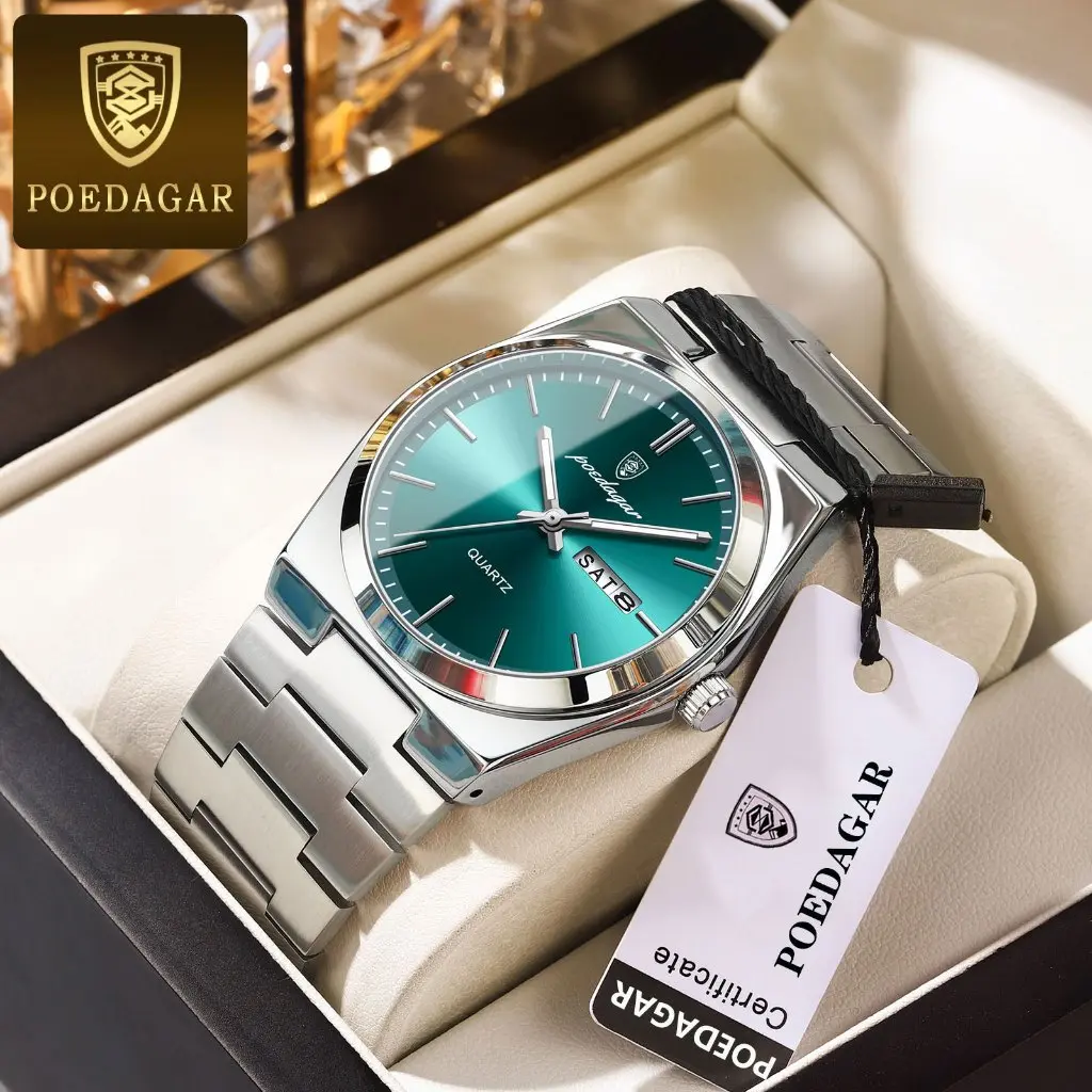 POEDAGAR Men's Watch Waterproof Watch Pointer Edition Original Stainless Steel Quartz Movement Watch Fashion Business Men's Watch