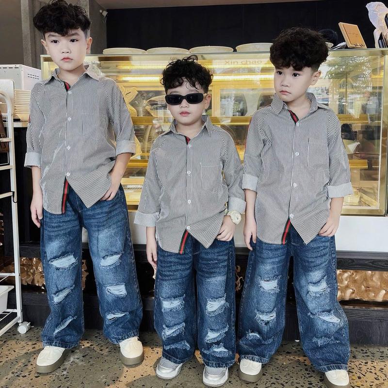 Cả Sét Áo Sơ Mi Dài Tay Quần Bò Mài rách Mẫu Mới Về ( Có Bán Lẻ áo)